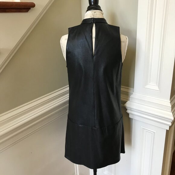 Amanda Uprichard Faux Leather Mini Dress Womens Medium Black Sleeveless Shift - Picture 11 of 13
